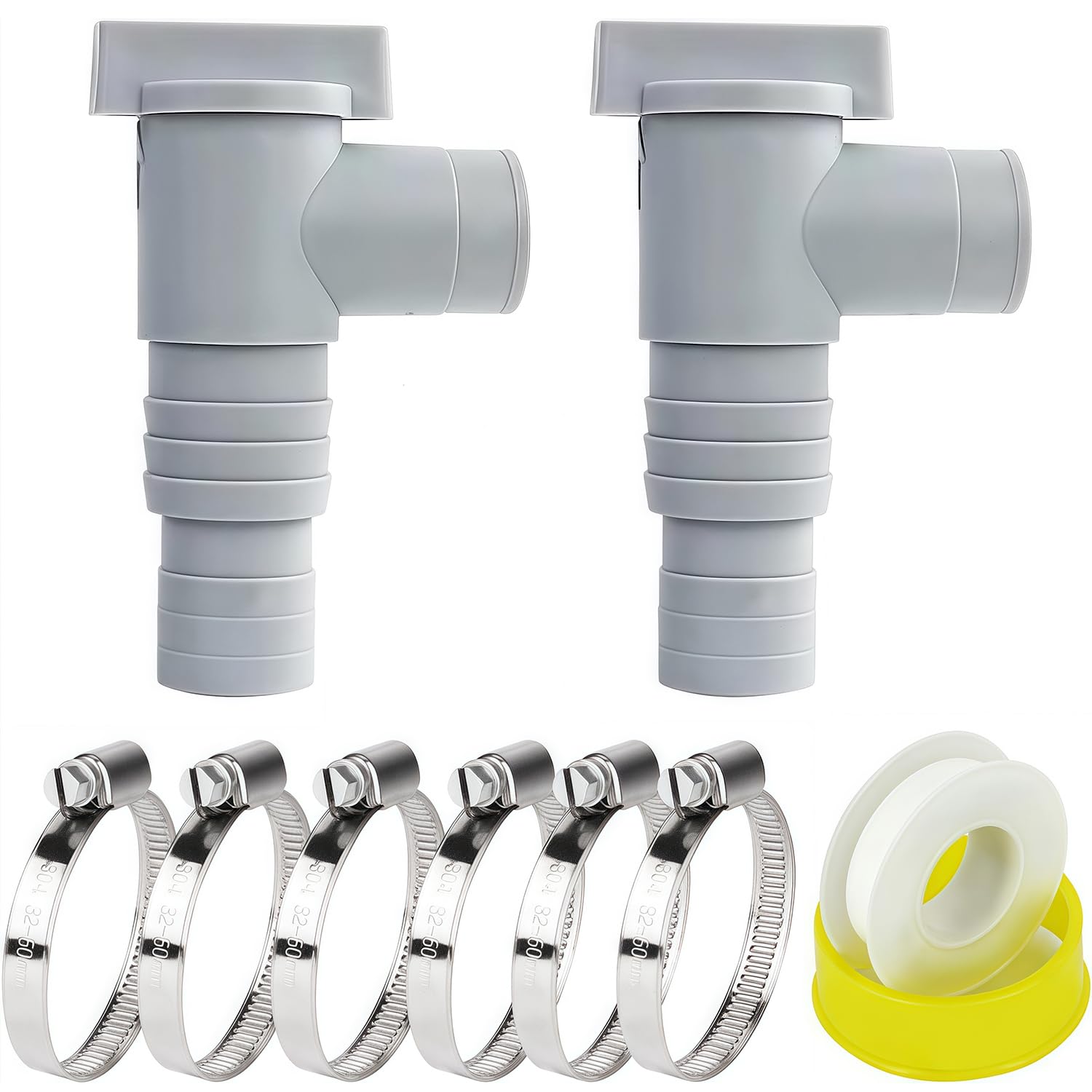 2 grifos de paso para piscinas con conexión de manguera de 32 mm, grifo de cierre de piscina de 32 mm a 38 mm, adaptador de manguera para piscina con 6 abrazaderas de manguera para piscina sobre el