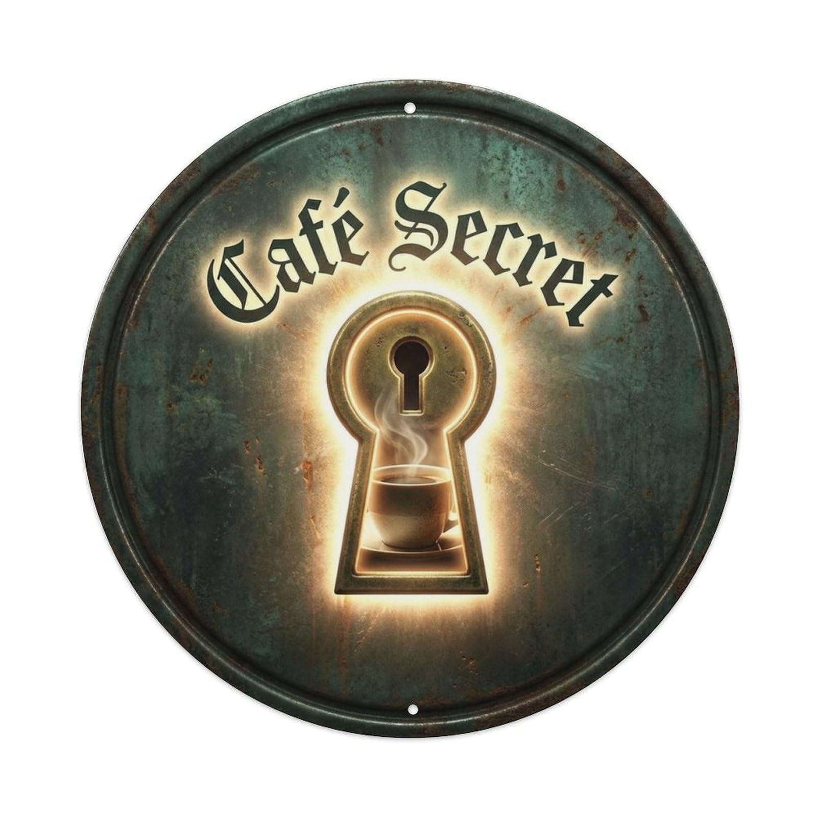 Keyhole Morning Mystery Brew Cafe Coffeehouse Vintage Metal Tin Sign Plaque Wall Decor for Cafe, Man Cave, Club Bar, Office, Home Garden Round Metal Poster 8x8Inch