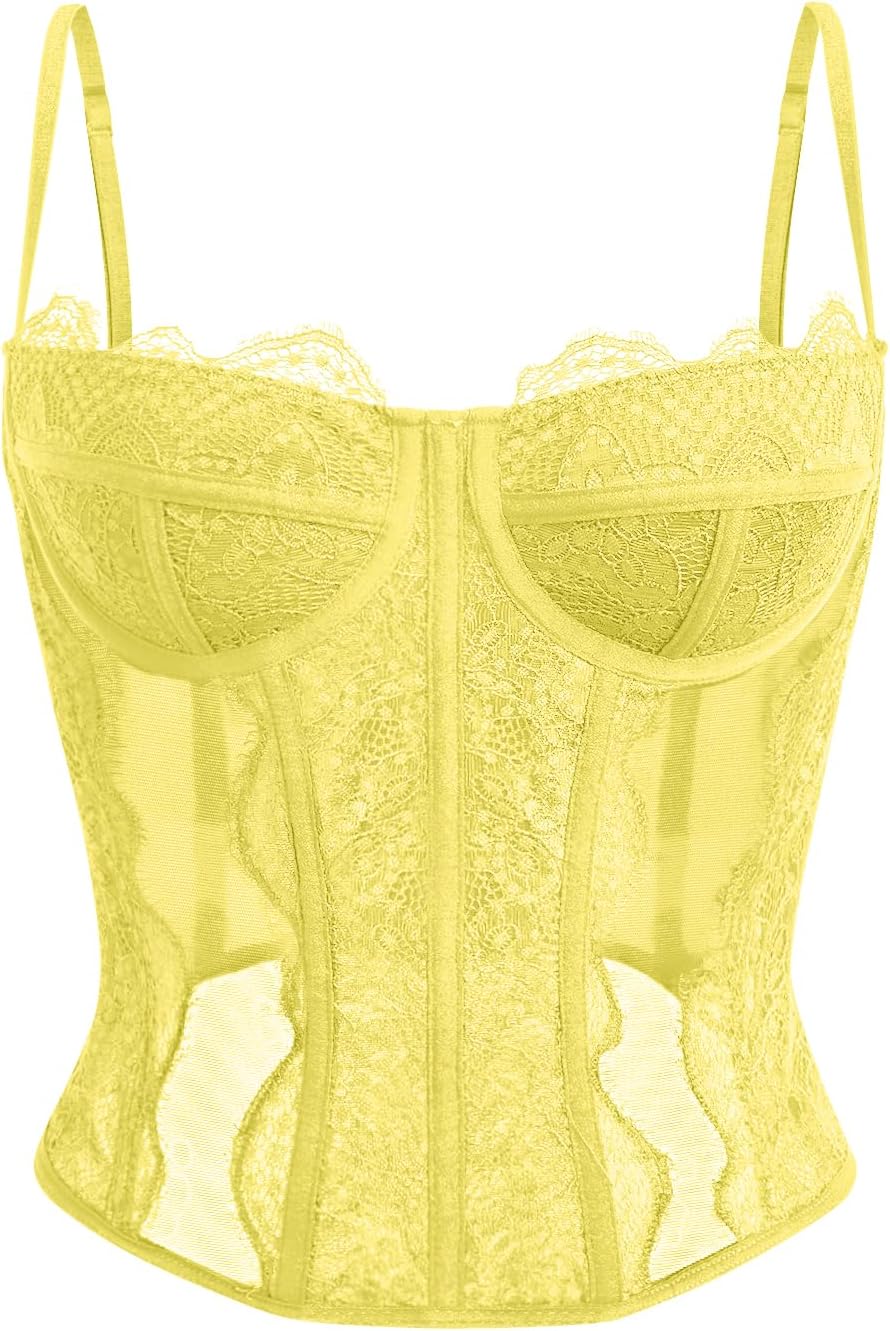 Corset Top for Women with Lace Patchwork and Spaghetti Straps