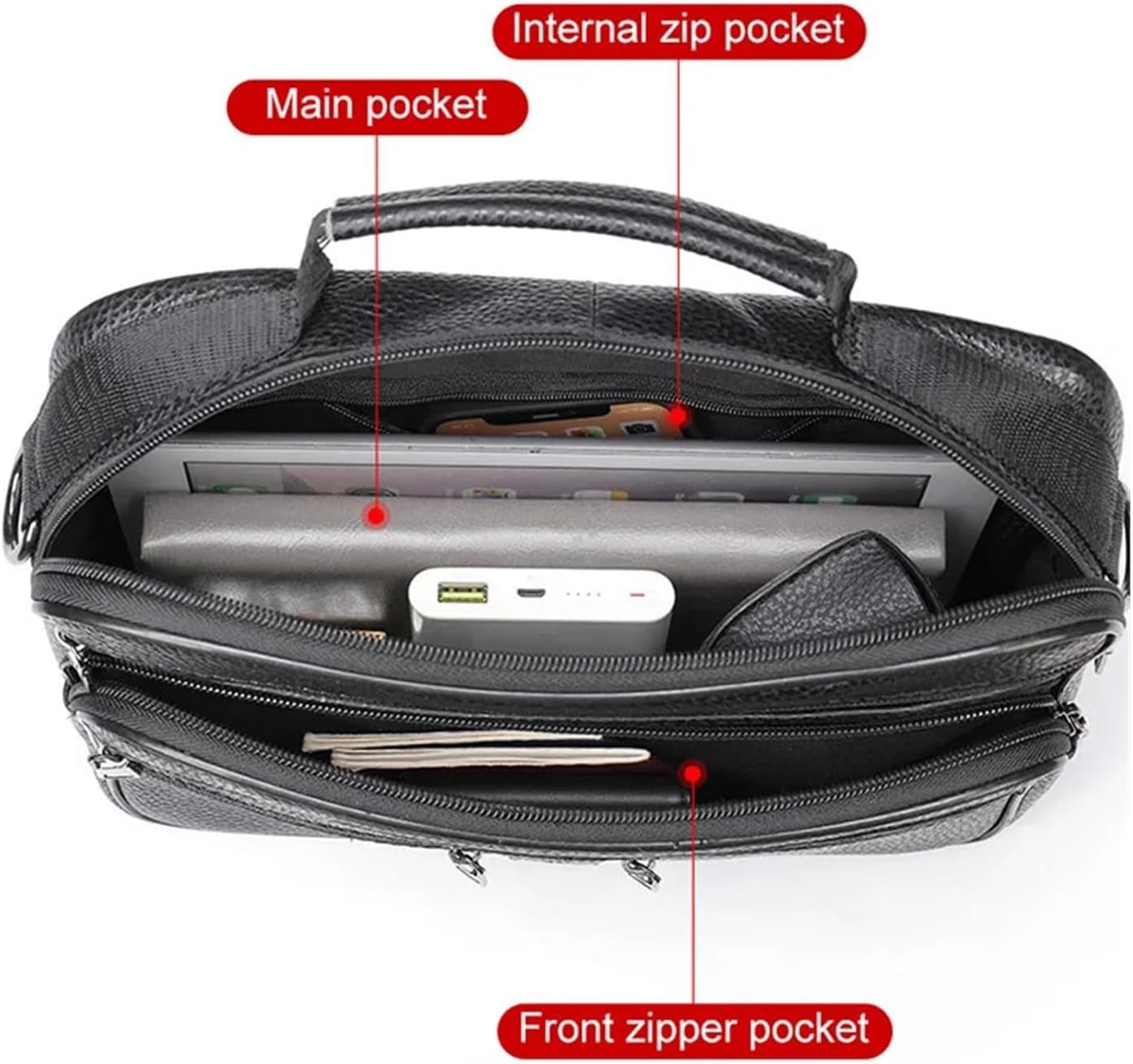 Briefcase Genuine Leather Shoulder Bag For Men Black Handbag For Business Office Messenger