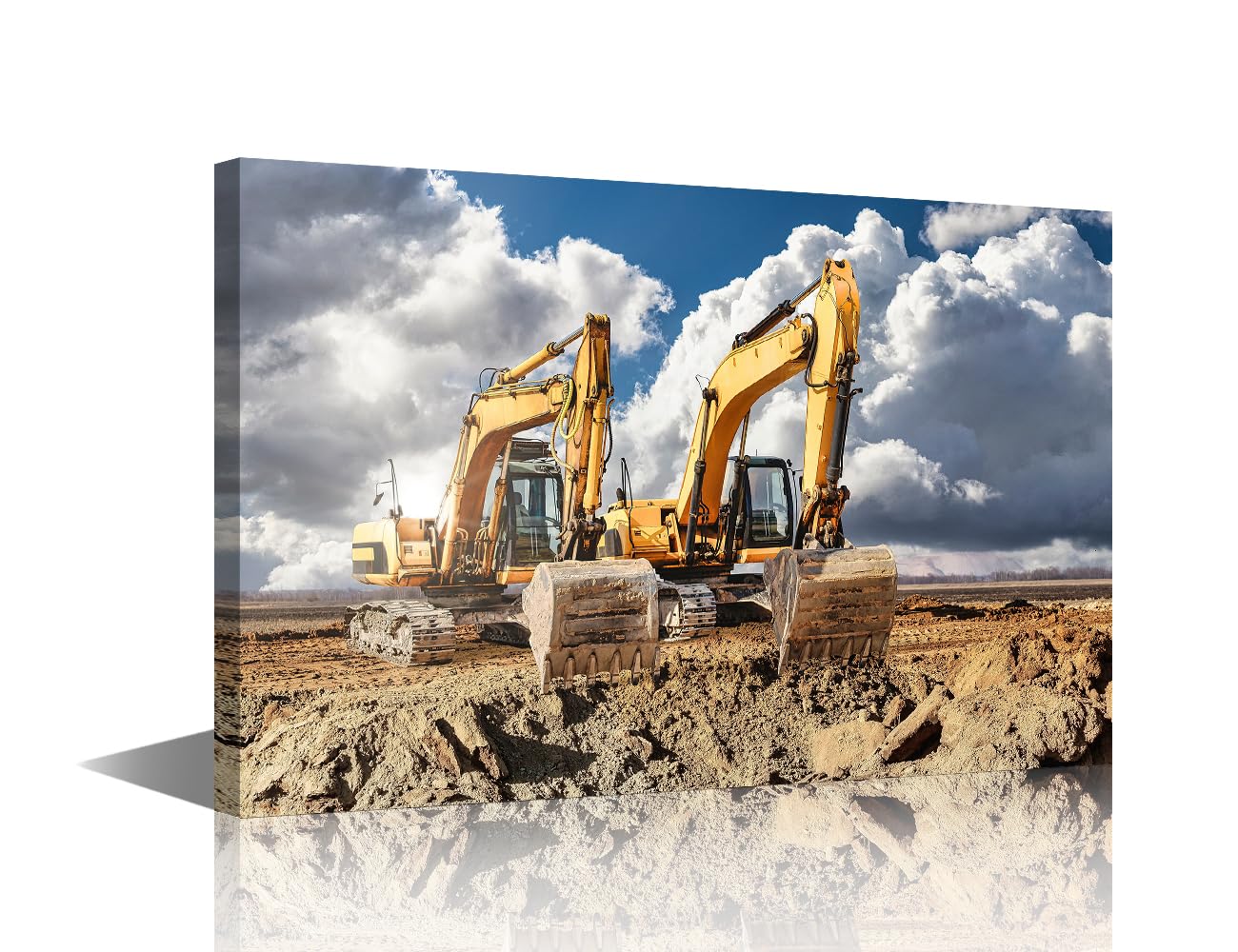 Excavator Wall Art 1 Pieces Heavy Construction Hydraulic Equipment Canvas Art Wall Decor Cloudy Skies Canvas Wall Art for Living Room Contemporary Home Decor Framed Ready to Hang (24"Wx36"H)