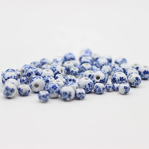 Miniatura 8 de Cuentas redondas de porcelana de cerámica para fabricación de joyas, tamaños surtidos de 0.315 in, 0.394 in, 0.472 in, total de 80 cuentas
