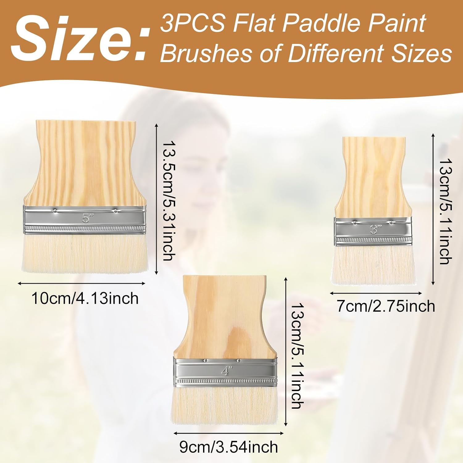 3 Pcs Flat Paddle Paint Brush Set Wide Paint Brush 3/4/5 Inch Large Paint Brush with Poplar Handle Art Paint Brush Wool Paint Brushes for Oil and Acrylic Paints