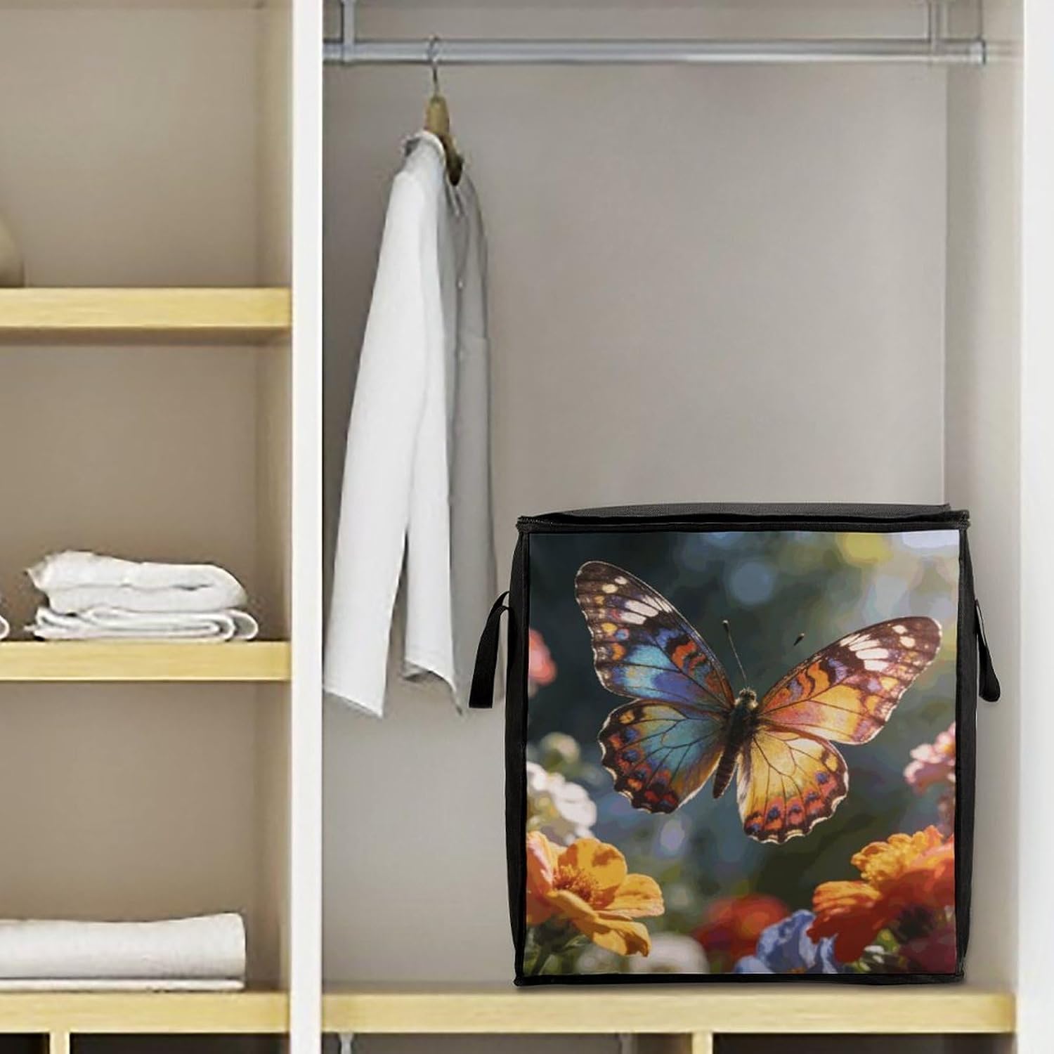 Butterfly Storage Bag with Zippers And Handle Extra Large Bedding Comforter Storage Bag Foldable Blanket Storage Bags Fabric Moving Bags for Closet Organizer (70L)