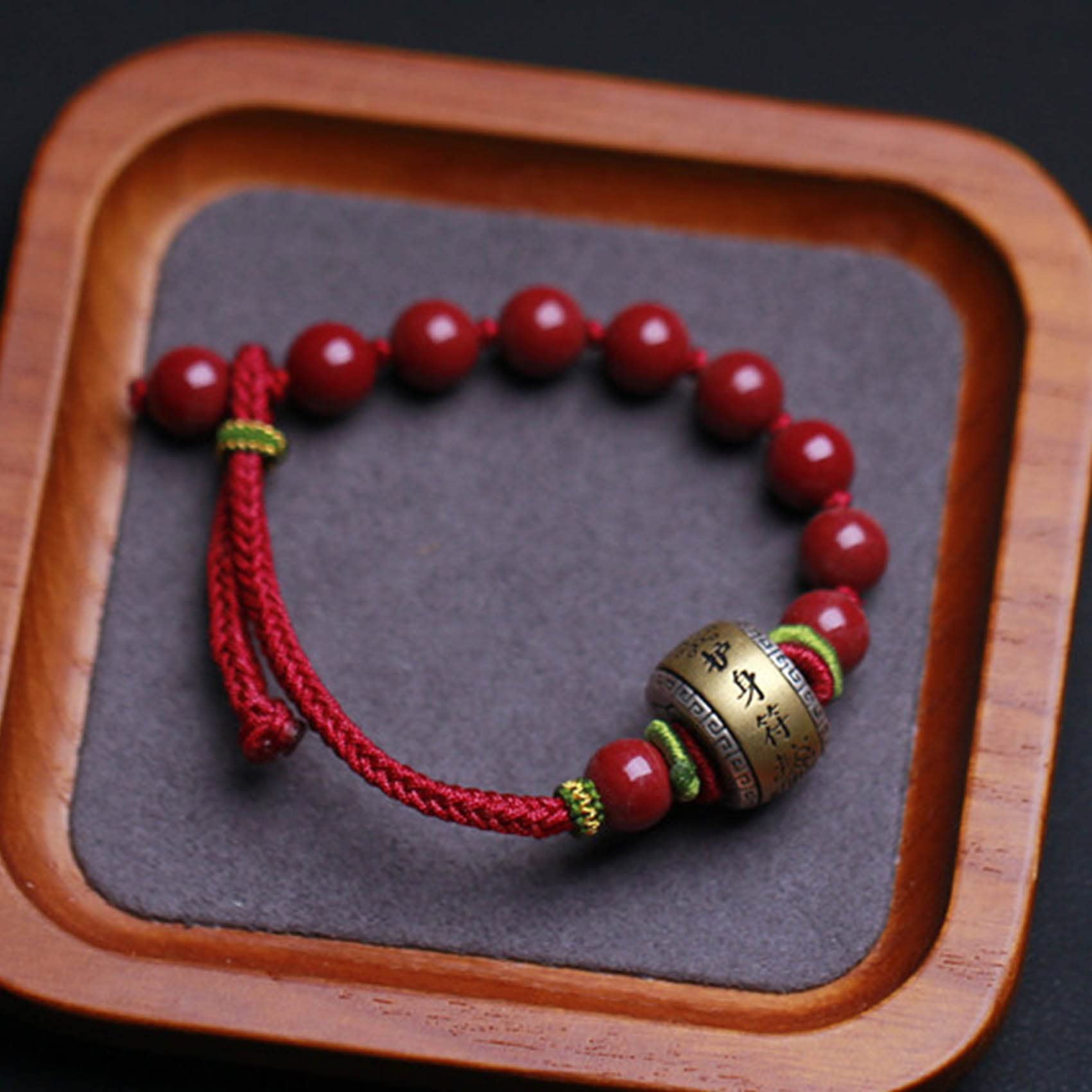 Pulsera Feng Shui Pulsera de Piedra cinabrio Natural Amuleto de Plata esterlina Pulsera de Hilo Rojo Pulsera con Cuentas de Cristal de 8 mm Pulsera Budista Hecha a Mano de la Suerte Talismán para la