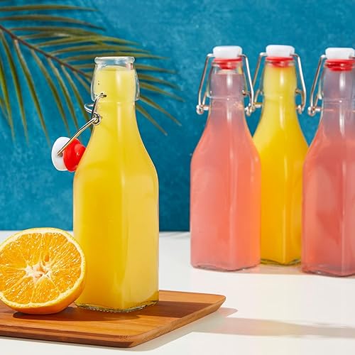 Miniatura 2 de Botellas de vidrio de 8 onzas con tapón para zumos, vainilla, salsas y aceites (paquete de 6 más cepillo de limpieza)