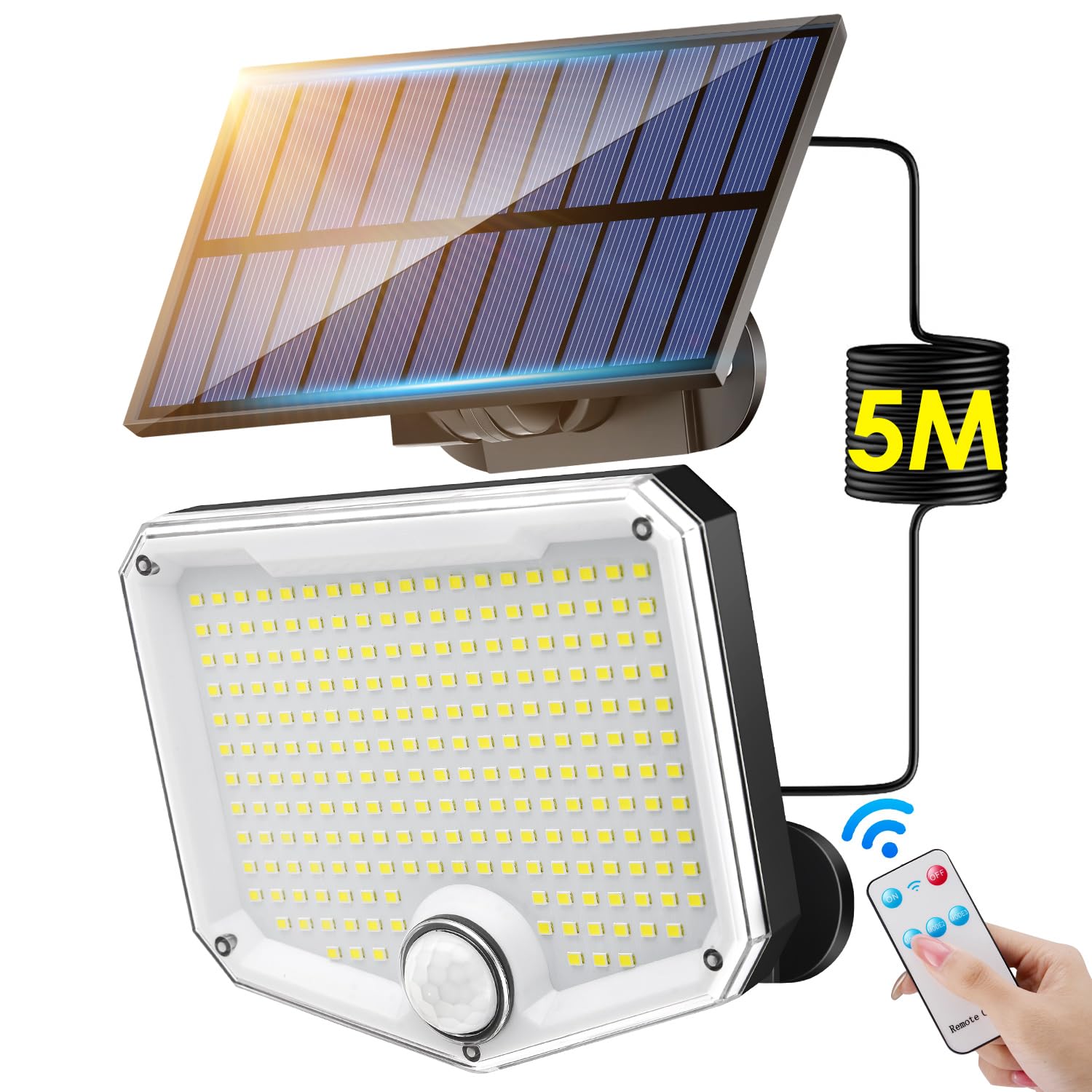 Focos LED Exterior Solares, 222 LED+2000LM Luz Solar Exterior Jardin Farolas Solares Exterior, 3 Modos IP65 Luces Solares LED Exterior Jardin, 2200mAh Foco Solar Exterior, Remoto Farola Solar Exterior