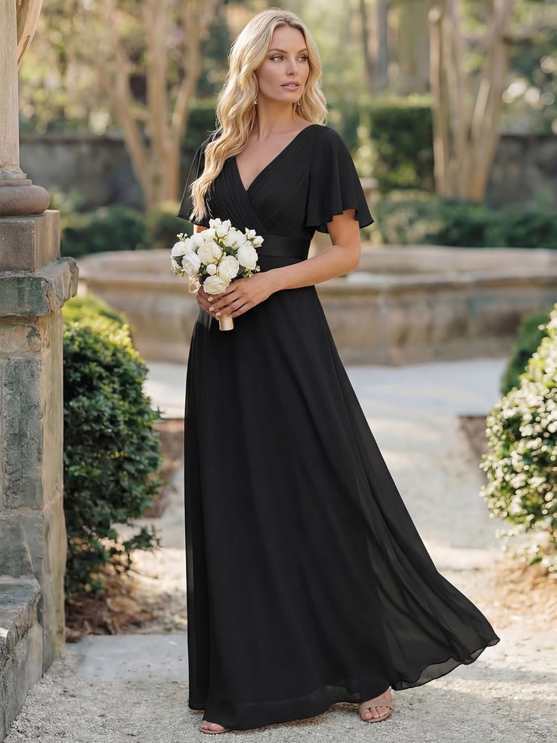 Ever-Pretty Women's Summer Short Sleeve Chiffon Empire Waist Floor Length Formal Bridesmaid Dress Mother of Bride Dresses