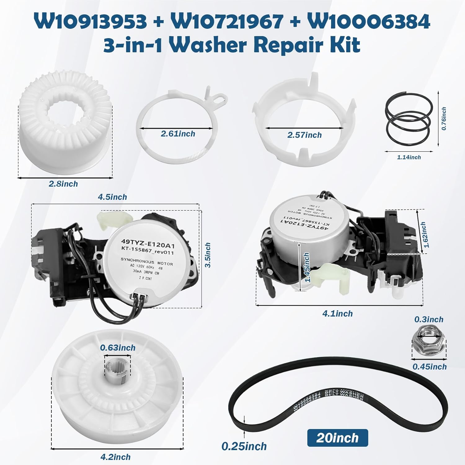 W10913953 50SM21-1-221B W11481722 Washer Shift Actuator W10721967 Washer Pulley Clutch Kit & W10006384 Washer Drive Belt Replacement for Whirlpool Kenmore Maytag Washers Replaces PS10057144 W10006354
