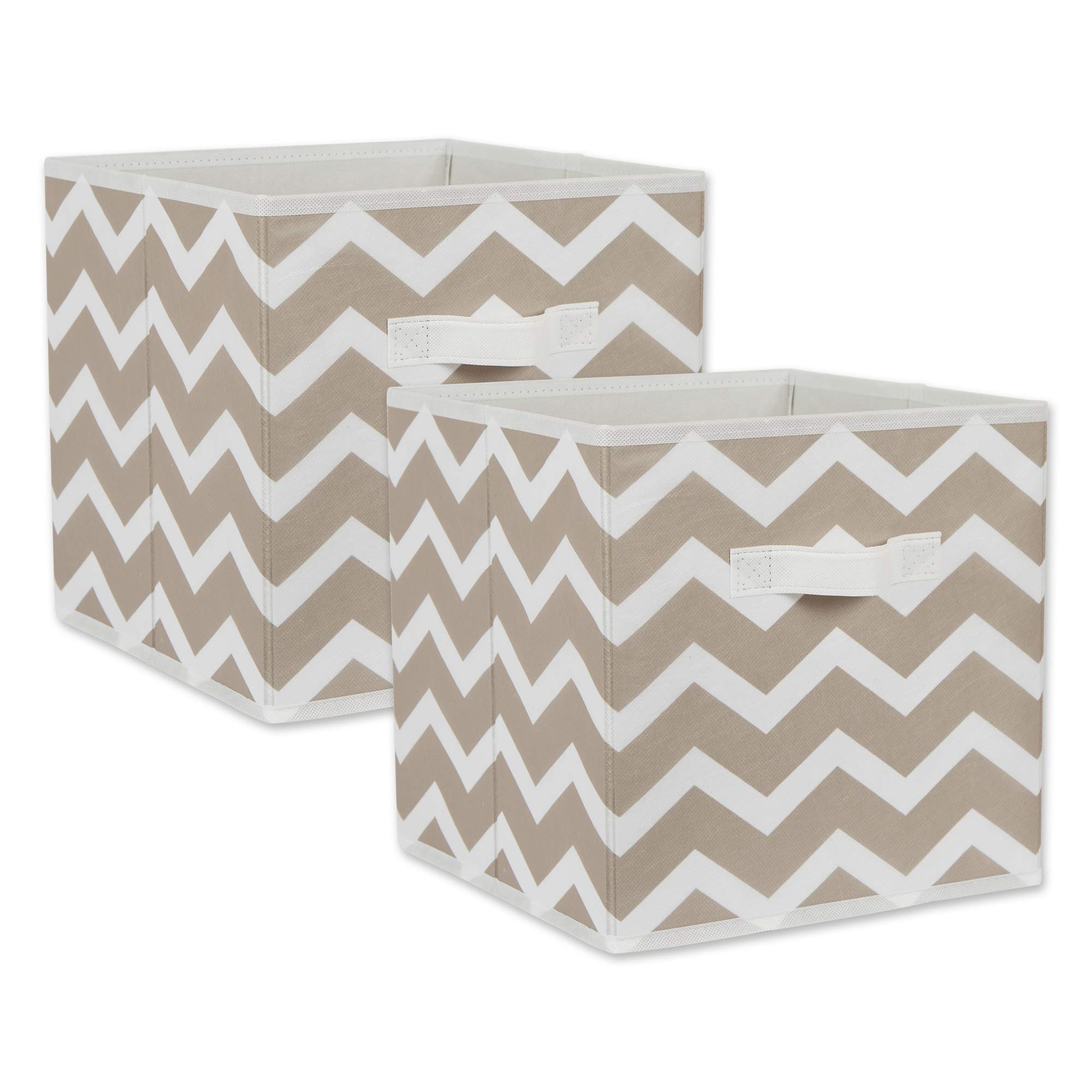 DII Non Woven Storage Collection Chevron Collapsible Bin, Small Set, 11x11x11 Cube, Stone, 2 Piece
