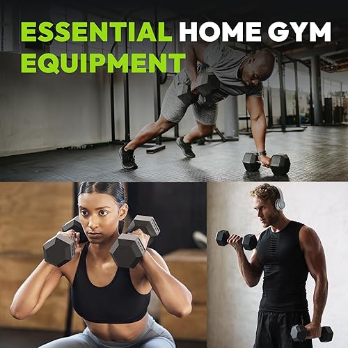 Miniatura 5 de Juego de mancuernas hexagonales de 45 a 480 libras, mancuernas de ejercicio y fitness con recubrimiento de goma para gimnasio en casa, pesas de mano