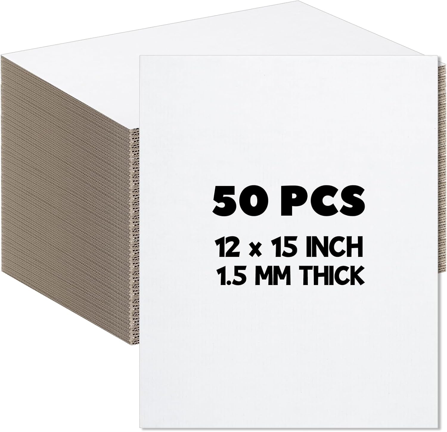 50 Pack 12 x 15 Inch Corrugated Cardboard Sheets, 1/16 Inch Thick Flat Cardboard Inserts, White Card Board Sheets Flat Layer Pads for Mailing, Packaging & Shipping, Divider Backing, Craft