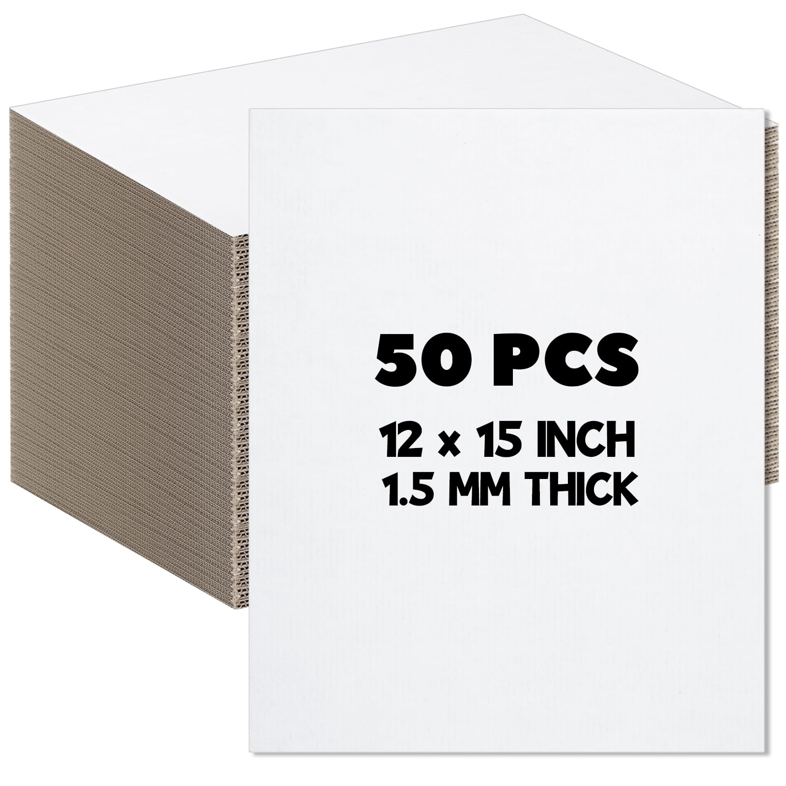 Confezione da 50 fogli di cartone ondulato da 30,5 x 38 cm, spessi 0,6 cm, fogli di cartone bianco a strati piatti per spedizione, imballaggio e spedizione, supporto divisorio, artigianato