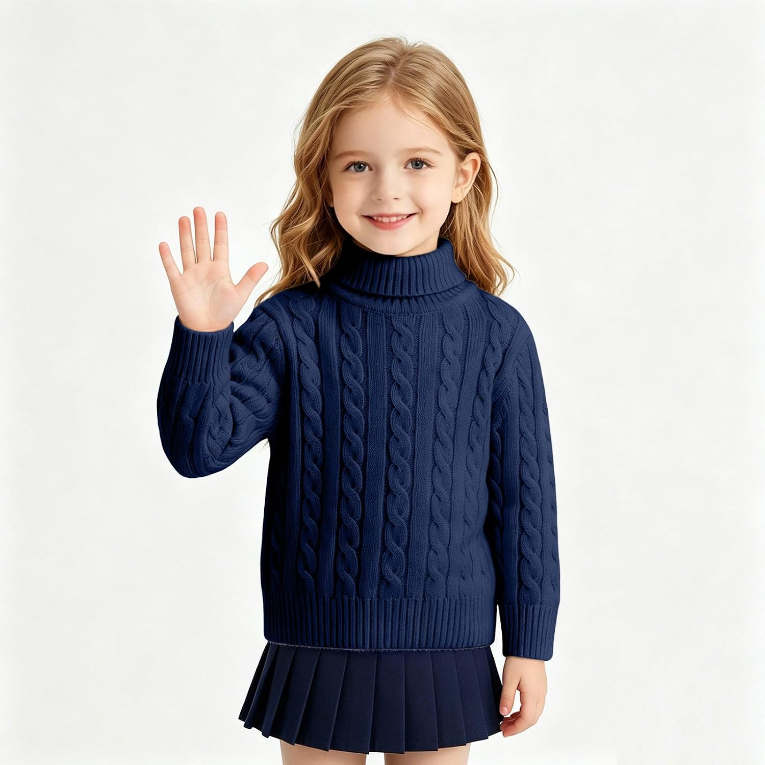 Oplxuo Boys Girls Cable Knit Turtleneck Sweater Long Sleeve Winter Pullover