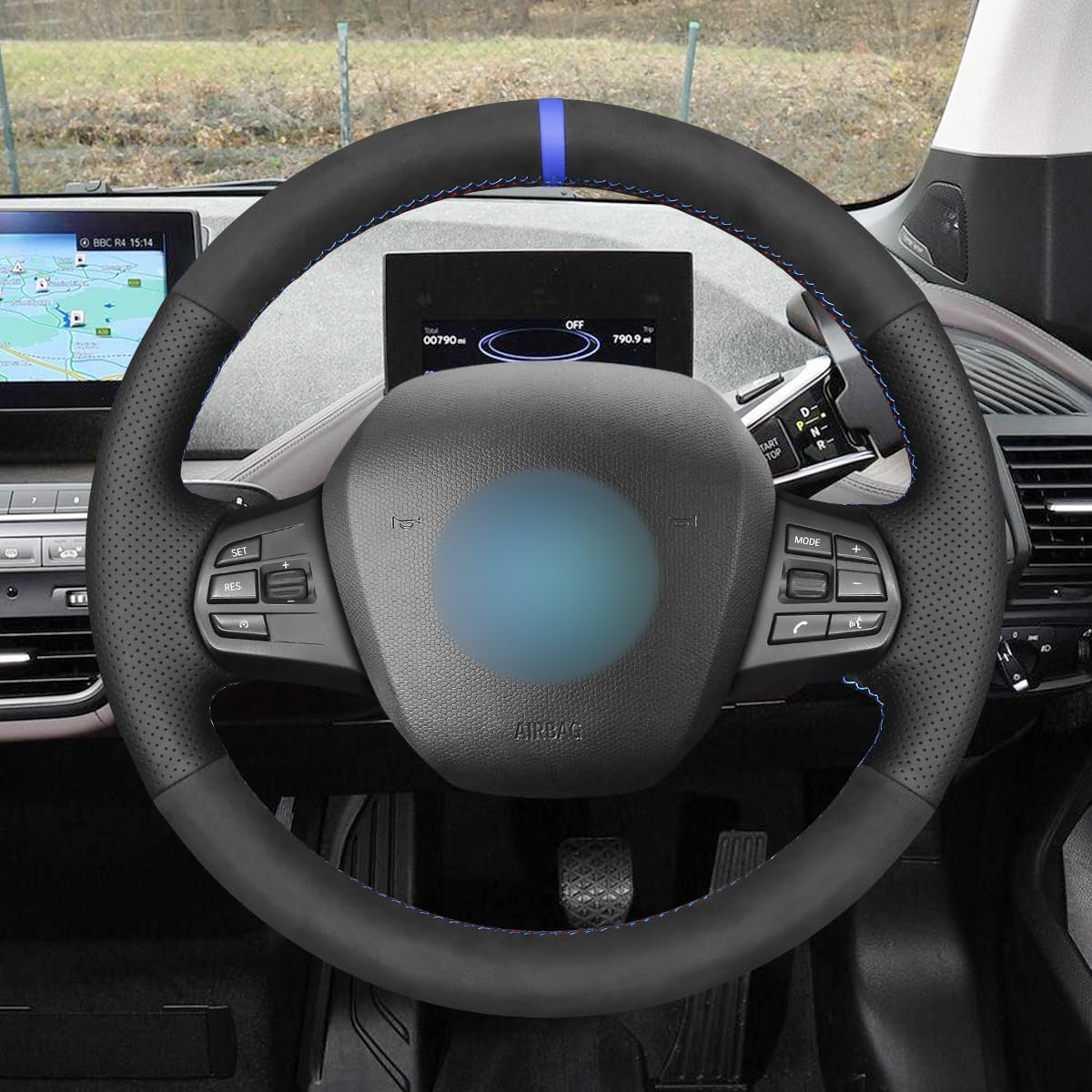 MEWANT BMW i3 Hand Stitch Car Steering Wheel Protector Wrap Cover for BMW i3 2013-2022 Steering Wheel Accessories for BMW i3