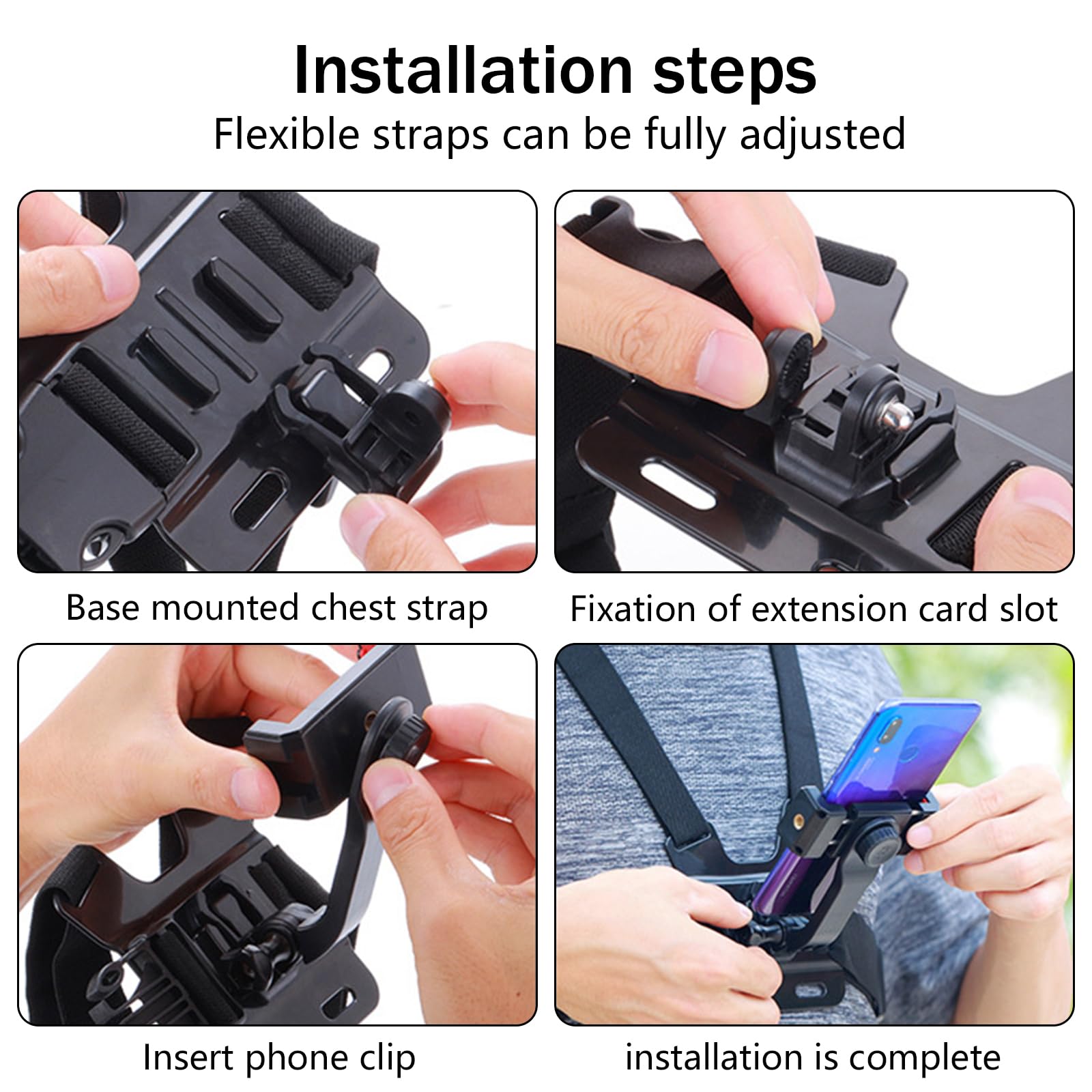 Cinturón de Pecho Universal para Teléfono con Cámara, Correa de Pecho Universal para Teléfono Móvil, Arneses para cámaras de acción, compatibles con GoPro y Todas Las cámaras de acción