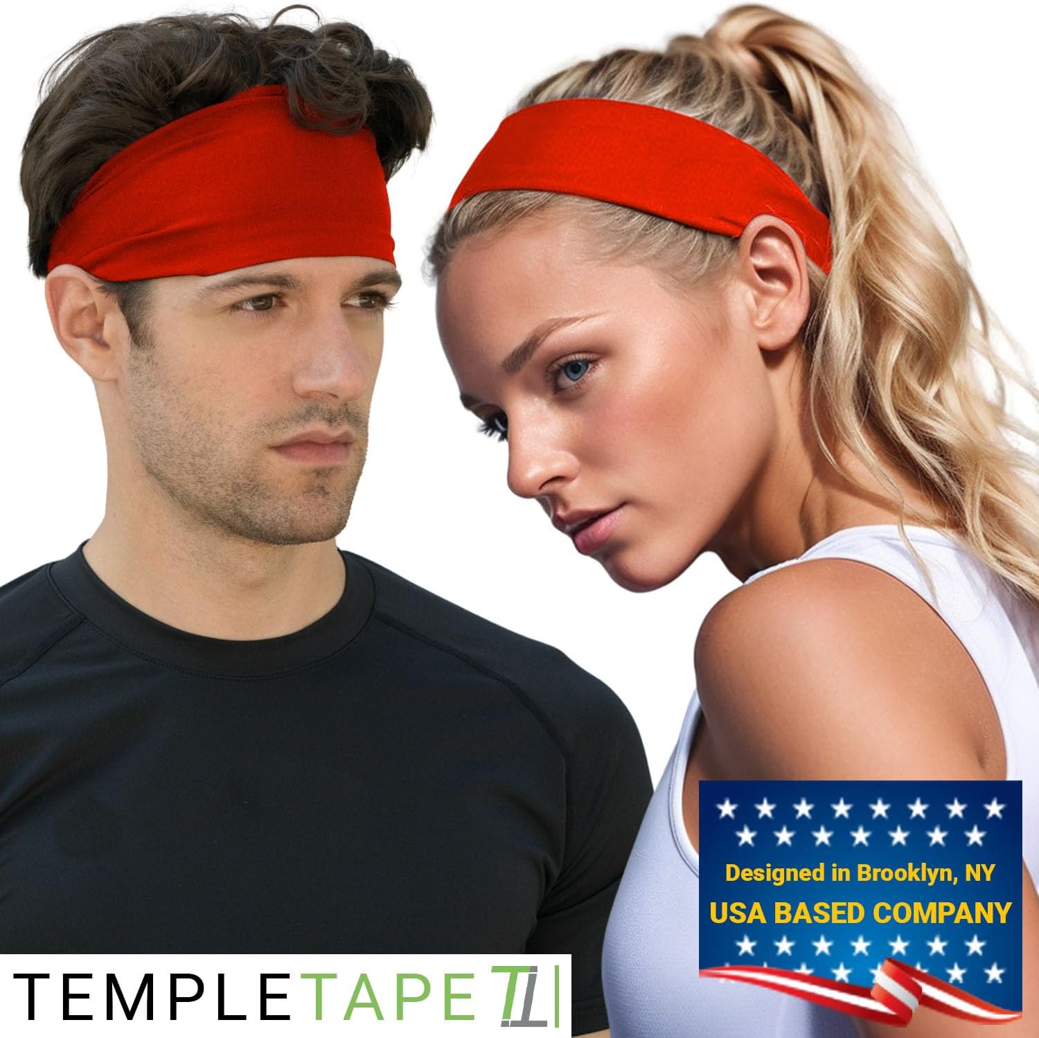 Temple Tape Sweat Band Workout Headbands for Women and Men - Sweatbands for Men - Moisture Wicking Sports Sweat Bands Headbands for Women, Running,Cycling,Yoga,Football Headband