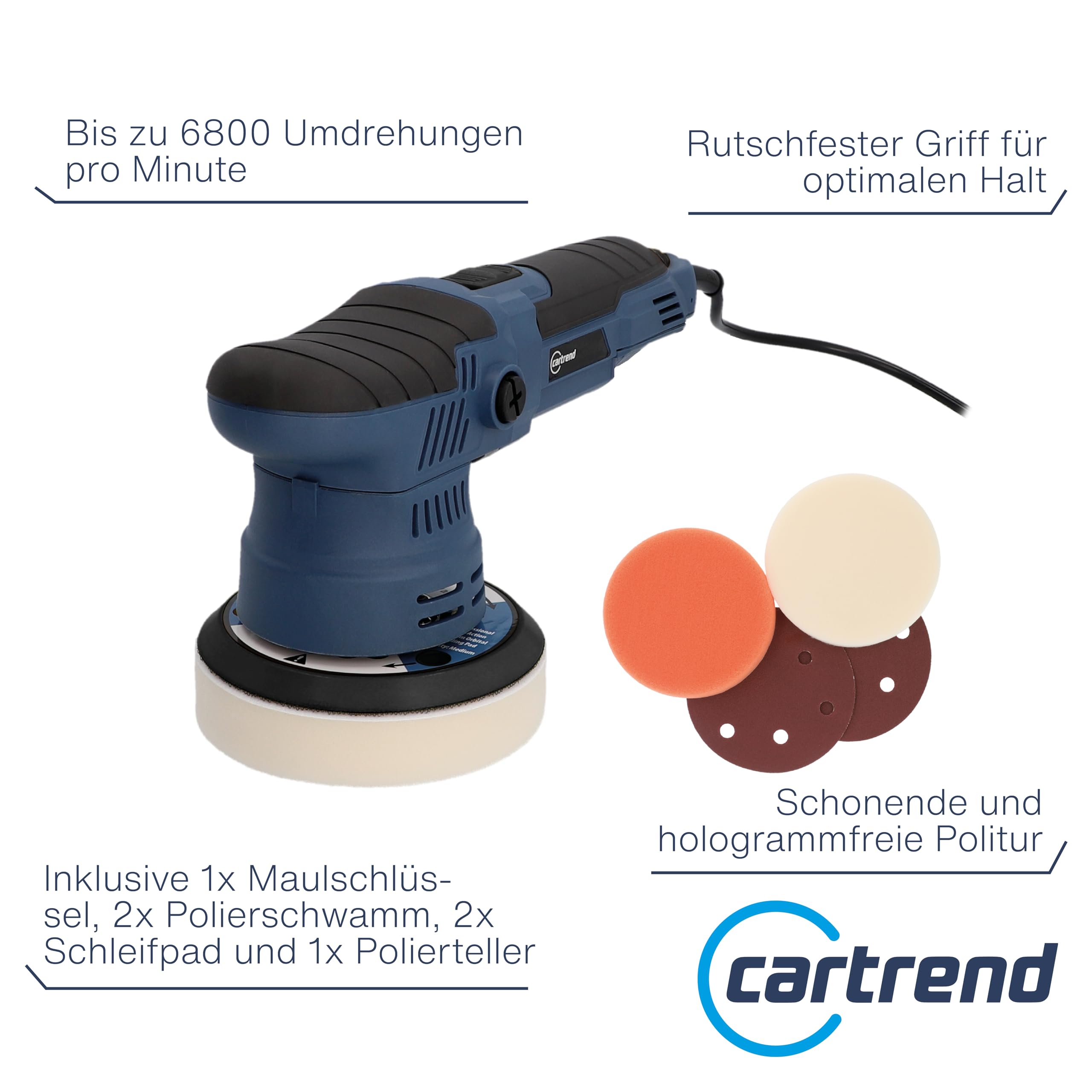 cartrend Pulidora excéntrica profesional, pulidora excéntrica, no daña la pintura y sin hologramas, azul