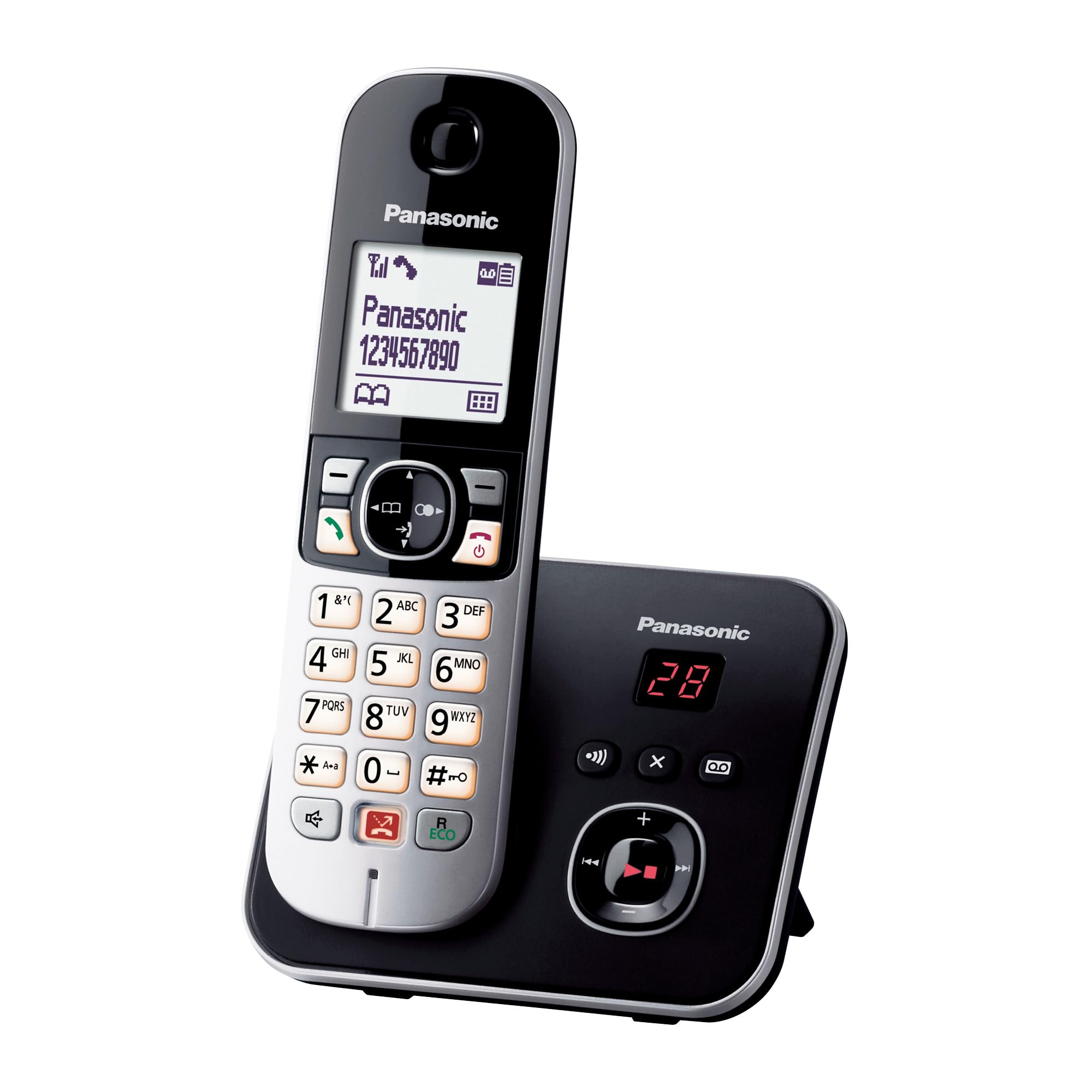 Panasonic KX-​TG6861JTB Telefono Cordless Digitale con Segreteria Telefonica Digitale, Unità Base e Ricevitore Singolo, ID Chiamante, Blocco Chiamate, Blocco Chiamate Automatiche, Display LCD, Nero