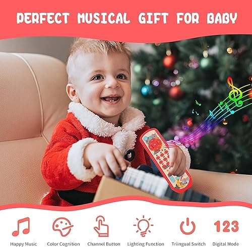 Miniatura 7 de Regalo de juguetes para bebés de 1 año, juguete de control remoto para bebé, juguetes sensoriales musicales de aprendizaje educativo con inglés,