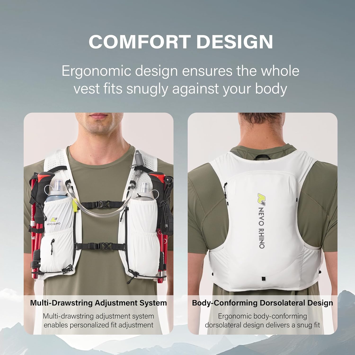 N NEVO RHINO Running Vest for Women Men, Hydration Backpack with 2 TPU 500ML Soft Flask, Lightweight Breathable Running Hydration Vest for Trial Running