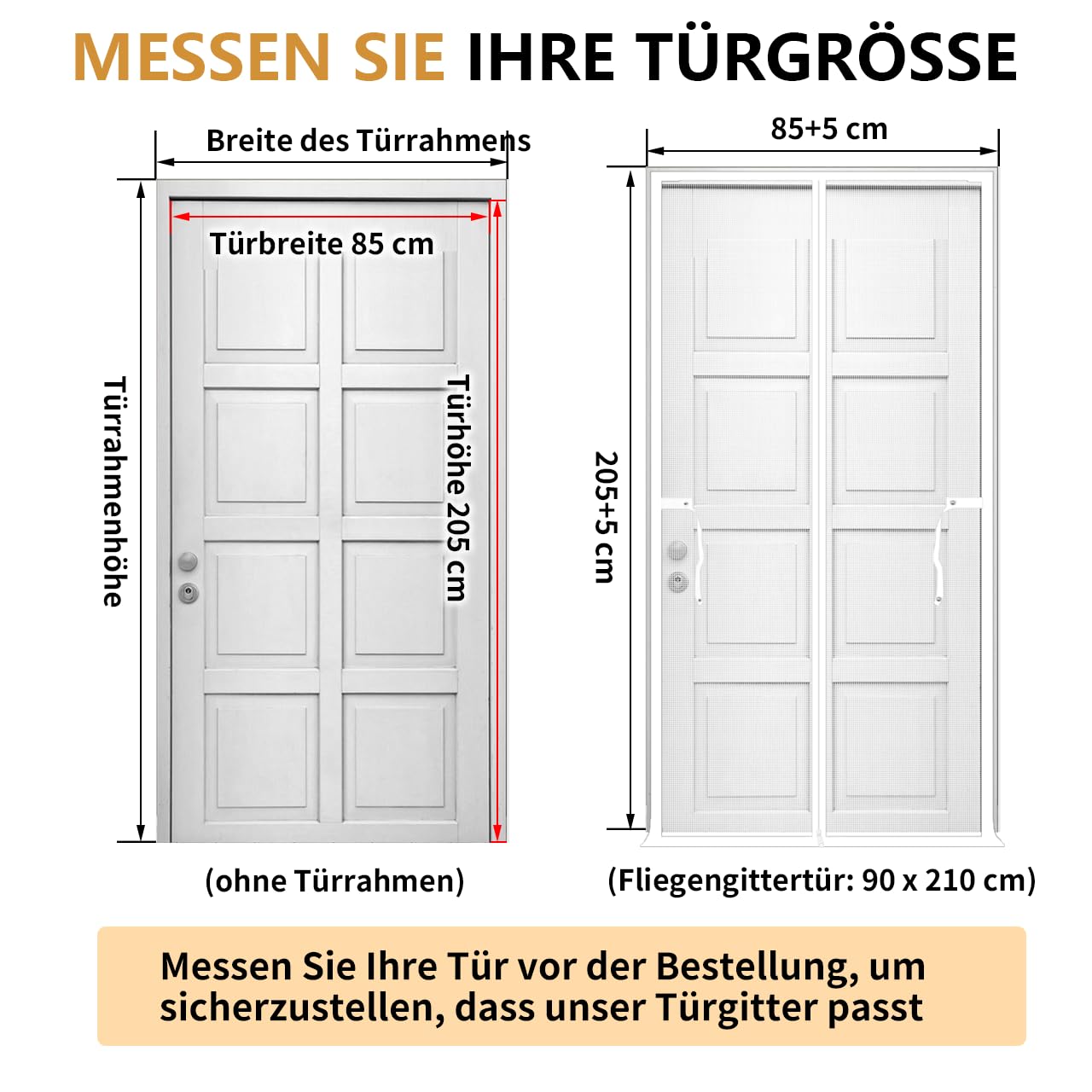 Katzennetz Tür 90x210cm, Fluchtsicher mit Doppelreißverschluss Verstärktes Mesh als Haustür für Katzen, Kratzfest & Atmungsaktiv für Frischluft (Weiß, Innen/Außen)