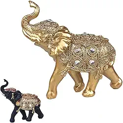 Elefante Decorativo Em Resina Indiano Sabedoria Sorte (J200dourado)