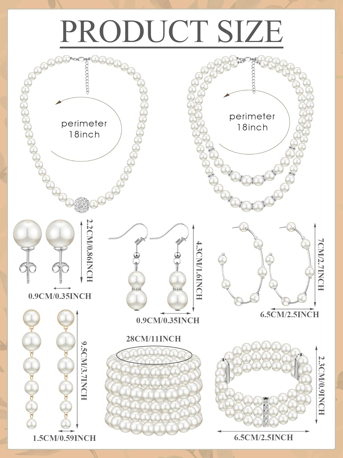 BBTO 8 Pcs Pearl Necklace and Earring Set for Women Faux Pearl Bracelet Costume Jewelry Set for Wedding Bridal Shower Party - Image 4