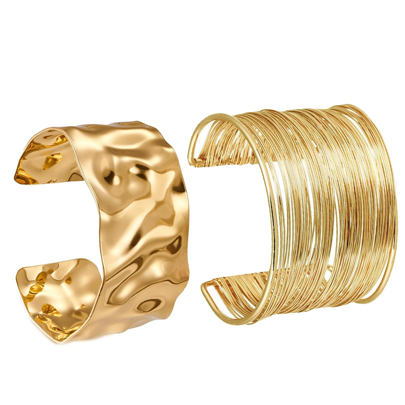 2 Pack Gold Bangles for Women Open Bangle Gold Wide Bracelets Bangle for Women Girls
