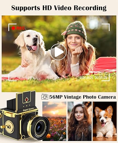 Miniatura 3 de Cámara digital de 2.7 K, cámara digital portátil vintage para vlogging, cámaras retro para fotografía, cámara digital compacta de apuntar y disparar