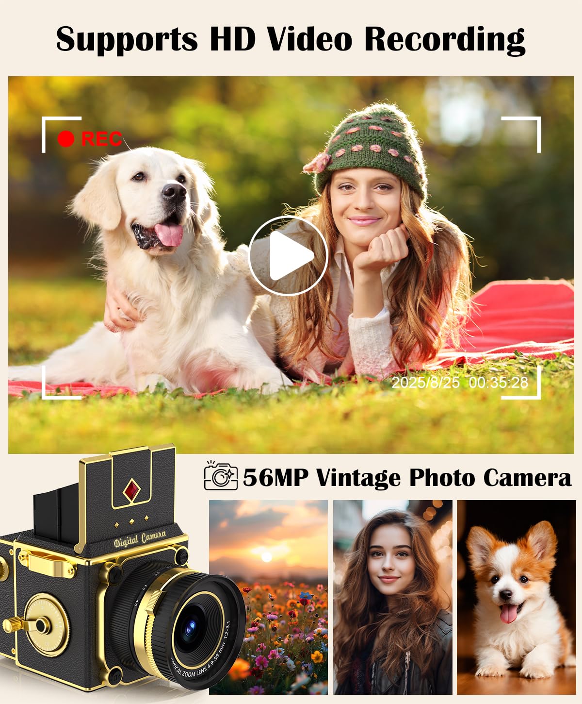 Amazon | EJXHKNF ビンテージデジタルカメラ、64MP 2.7Kレトロポイント