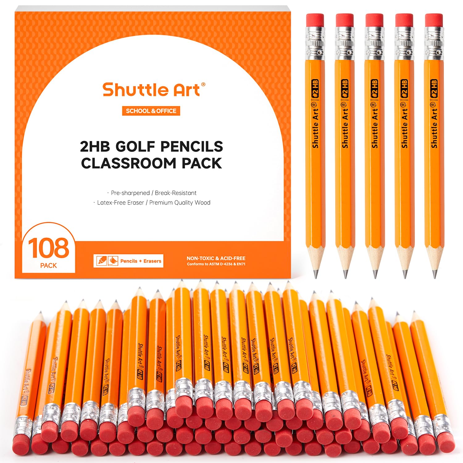 Shuttle Art 108 Pack Golf Pencils With Erasers, #2 HB Pencils Bulk, 3.5” Mini Pencil, Pre-Sharpened Small Pencil for Kids Teachers Classroom Games, Back to School Supplies