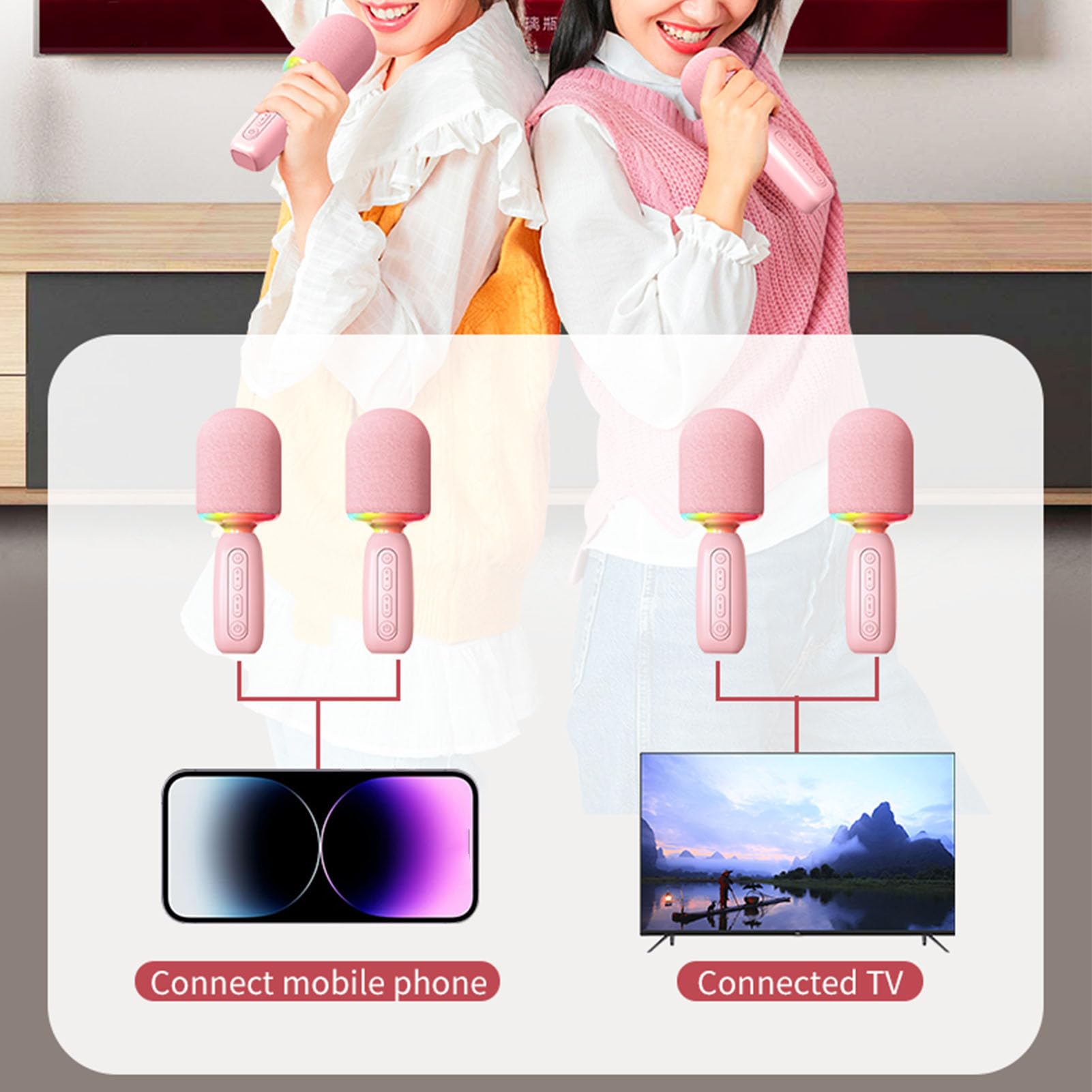 Bezprzewodowy Mikrofon do Karaoke Bluetooth ze światłem RGB, Ręczny Mikrofon do Karaoke dla Dorosłych Dzieci, Obsługa Inteligentnego Głosu AI, Zmiana Głosu, Chór dla 2 Osób