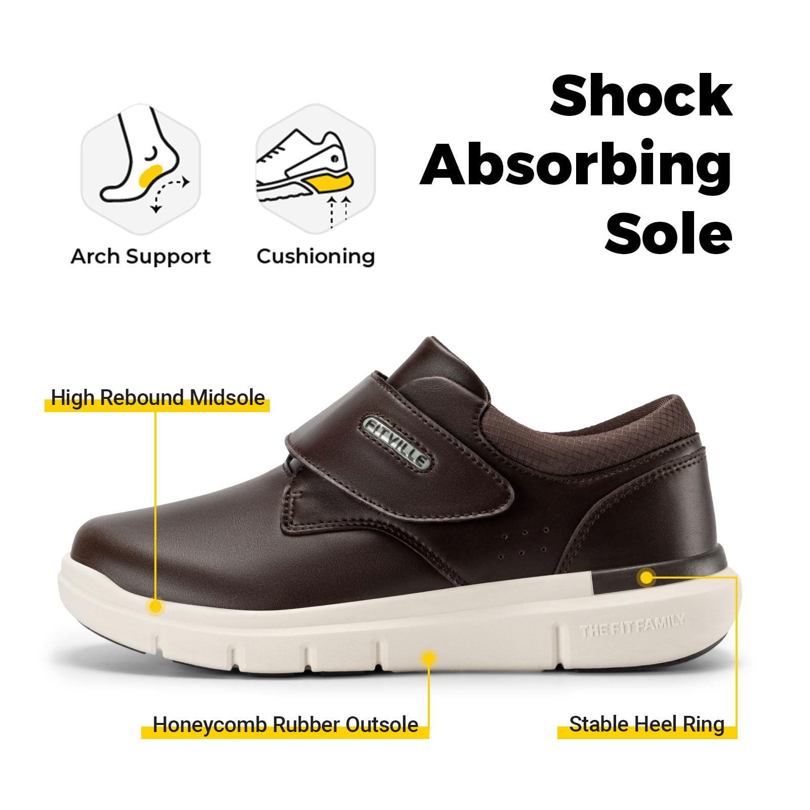 FitVille Scarpe Uomo Pelle Extra Larghe Scarpe con Chiusura a Strappo Sneaker Regolabile per Piedi Sensibili