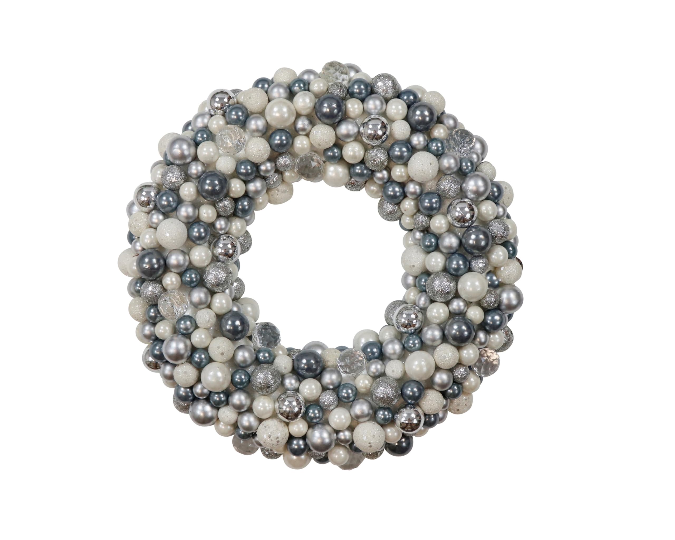 Türkranz Kugelkranz Weihnachtsdeko Kranz Silber-weiß klassisch Wandkranz (25 cm) mit Kunststoffkugeln