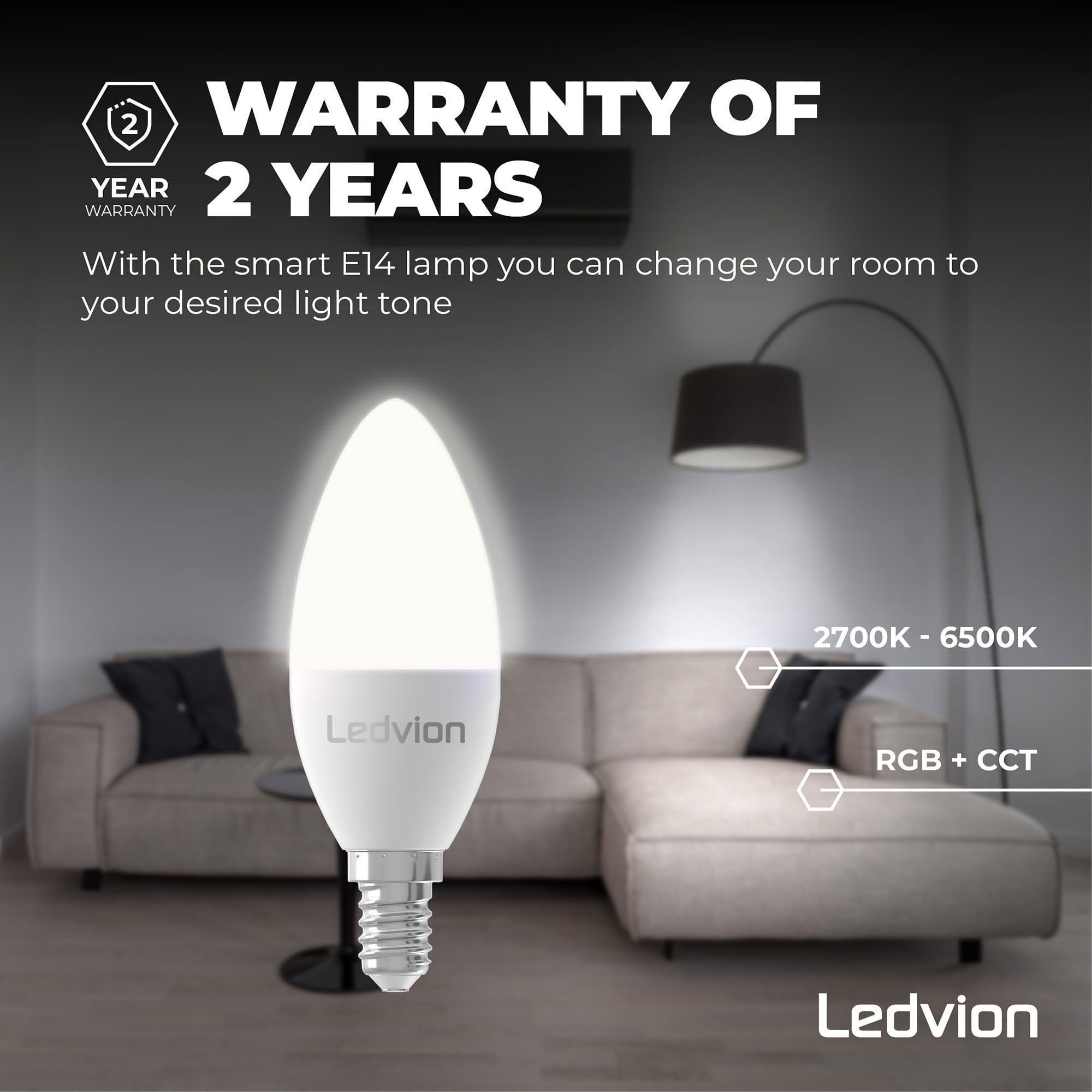 Ledvion 10x Smart RGB+CCT E14 LED lampe 5W Wi-Fi Beleuchtung Dimmbar 470Lm | Steuere Licht per App oder Sprache und nutze Szenen oder Zeitpläne für den Alltag zuhause