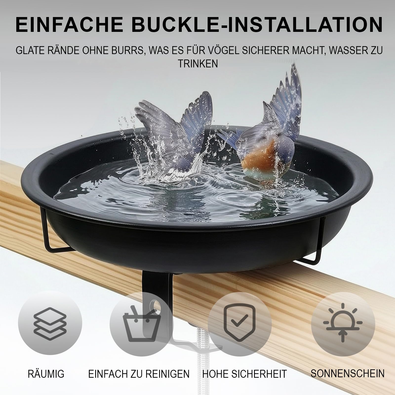 Vogeltränke Hängend für Balkongeländer, Φ27cm Groß Metall Vogeltränke Balkon, Antike Winterfest Frostsicher Vogelbad Balkon für Wildvögel, Vintage Vogelbad Garten