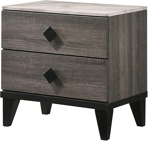 Acme Avantika Nightstand Faux Marble Rustic Gray Oak 27673