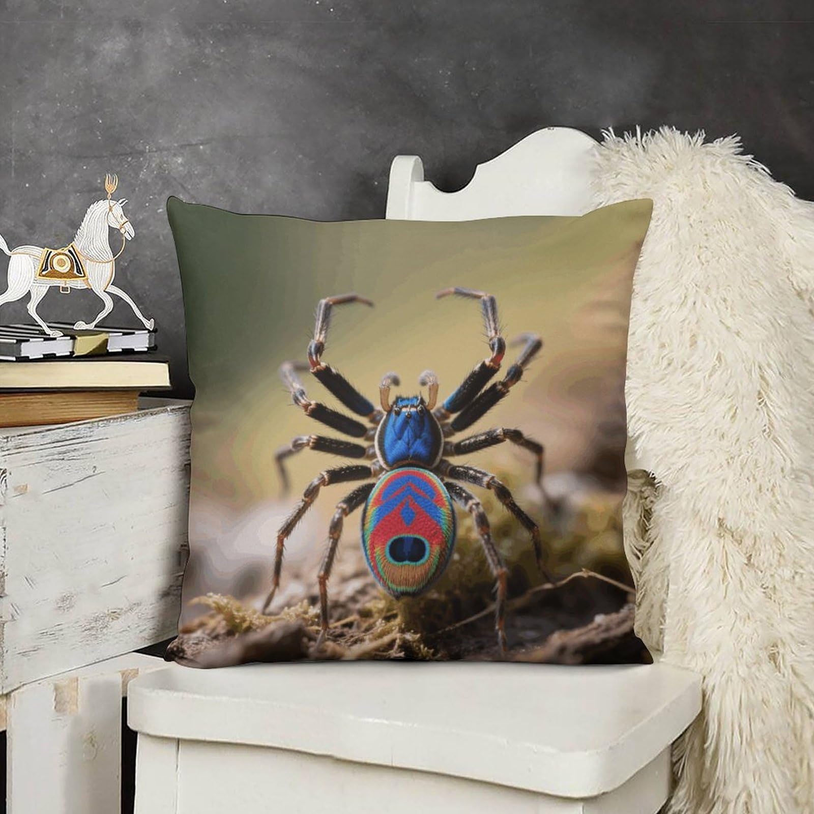FodPand Boho Farmhouse Peacock Spider Pillow Covers with Hidden Zipper 24x24 Soft Plush Cushion Cover Decorative Throw Pillow Cases for Couch Bed Sofa Living Room Indoor Outdoor Home Decor