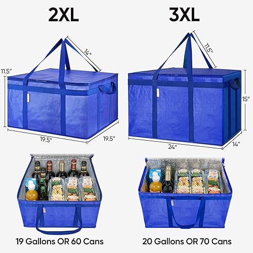 Miniatura 3 de BALEINE Bolsas aisladas reutilizables para comestibles, bolsa enfriadora plegable para comestibles, bolsa térmica grande resistente (XXL, azul