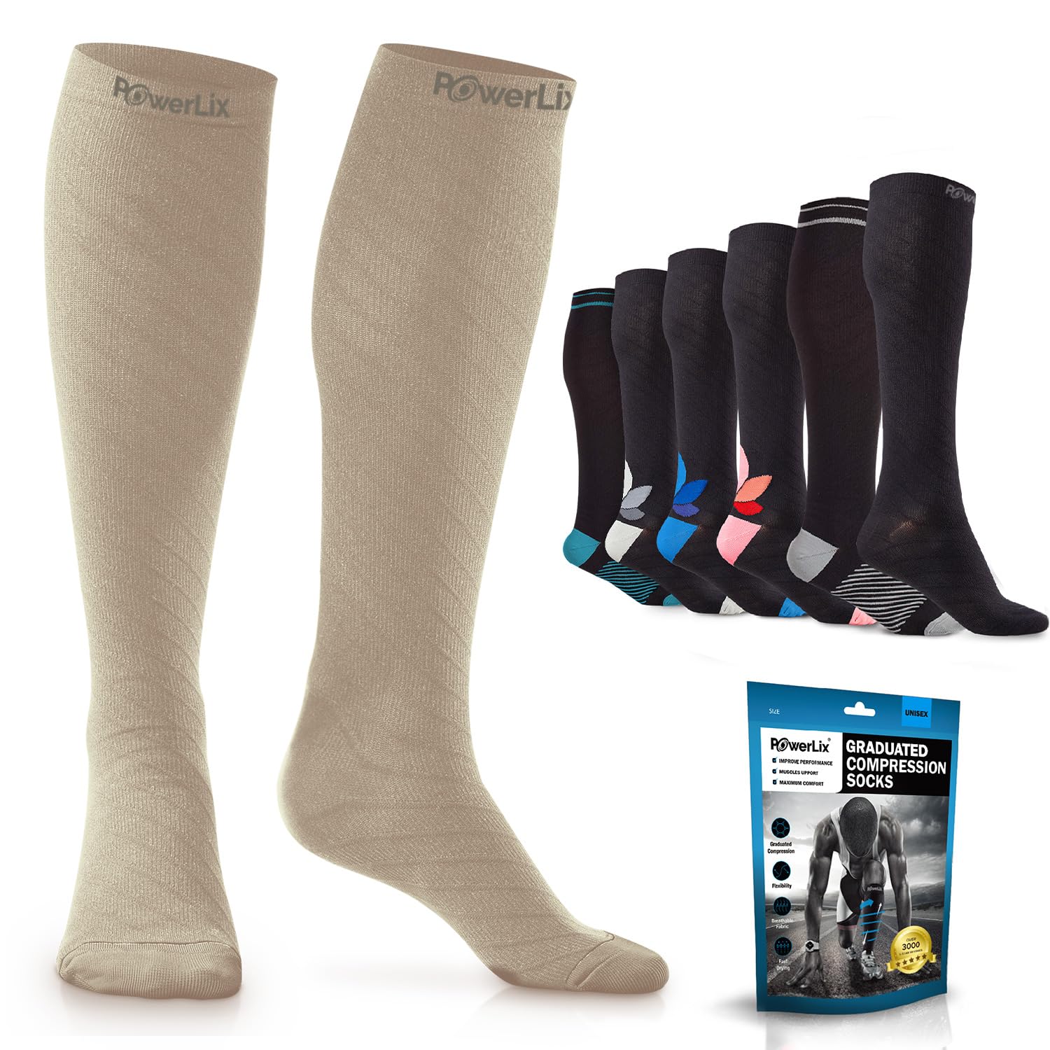 (QTY 20) Powerlix Compression Socks 1 Pair