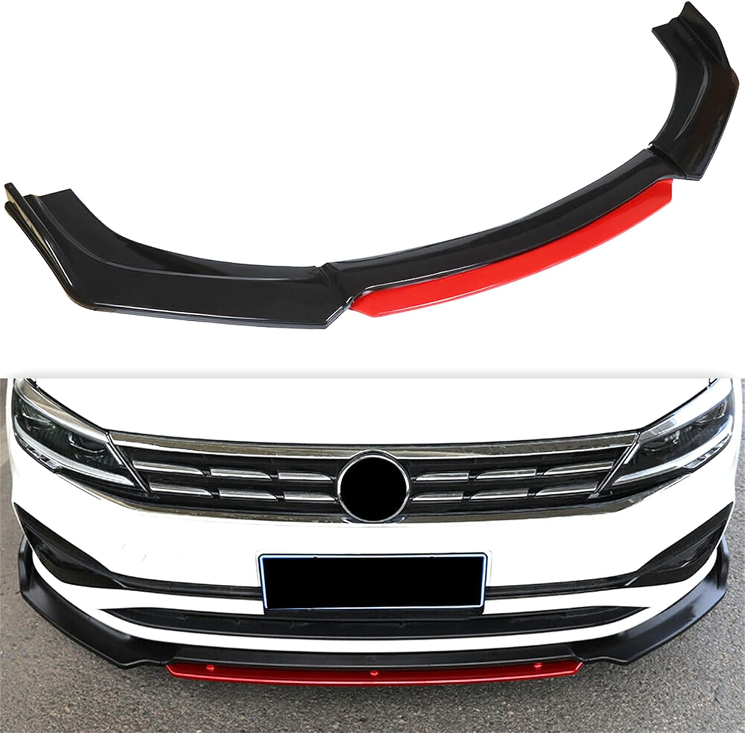 munirater Universal Car Front Bumper Lip Body Kit Spoiler Red 2 Layer Lip Matte Glossy Black