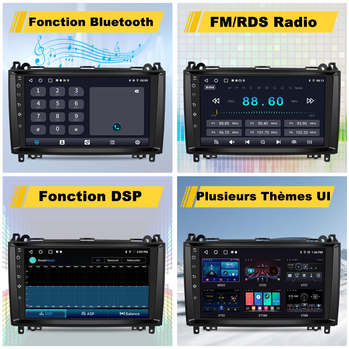 AWESAFE [6Go+128Go] Autoradio Android 15 pour Mercedes-Benz Vito Viano Sprinter W639/Classe B W245 W169 avec 4G Carplay 9 Pouces Écran Tacile avec GPS Android Auto/WiFi/RDS/FM/SWC/Aide au Parking