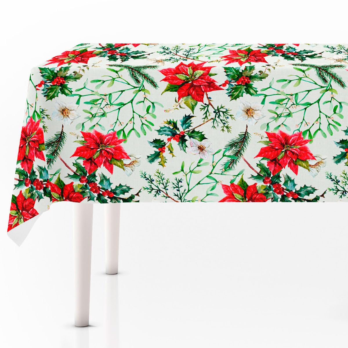 Nappe de Noël anti-macha pour table rectangulaire Modèle Nadal Dimensions 140 x 250 cm Nappe de Noël imperméable et résistante aux taches