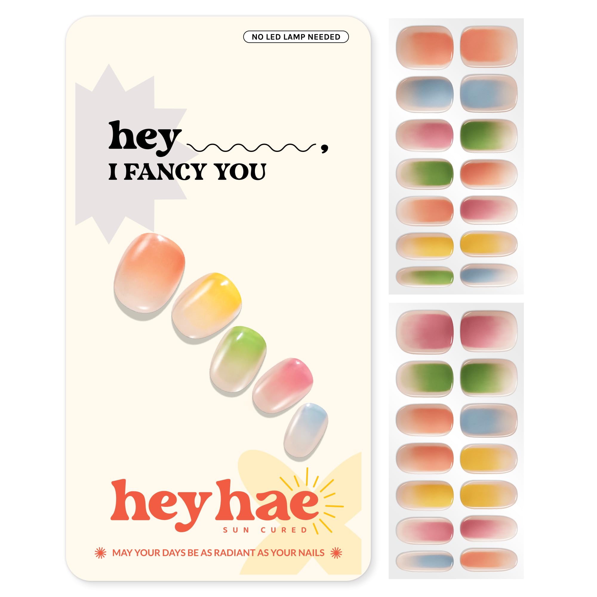 Heyhae Semi Cured Gel Nail Strips | No LED Lamp Needed | Ombre, Pink, Spring | Easy Apply & Remove, Salon Quality | Includes 28 Strips, 1 Prep Pads,