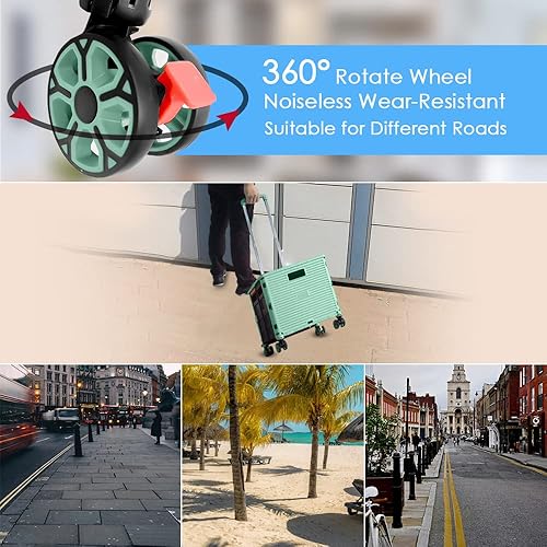 Miniatura 10 de SELORSS Carrito plegable portátil plegable con ruedas, cesta de mano rodante, carrito para profesores con tapa, resistente al desgaste, rueda