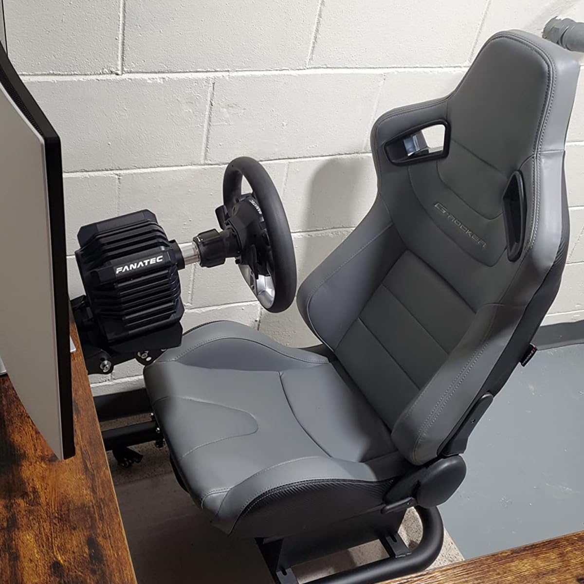 Universal Racing Seat with Dual Sliders, PU Leather Front & Carbon Leather Back Reclinable Bucket Seat, Driver Side-Gray w/LOGO
