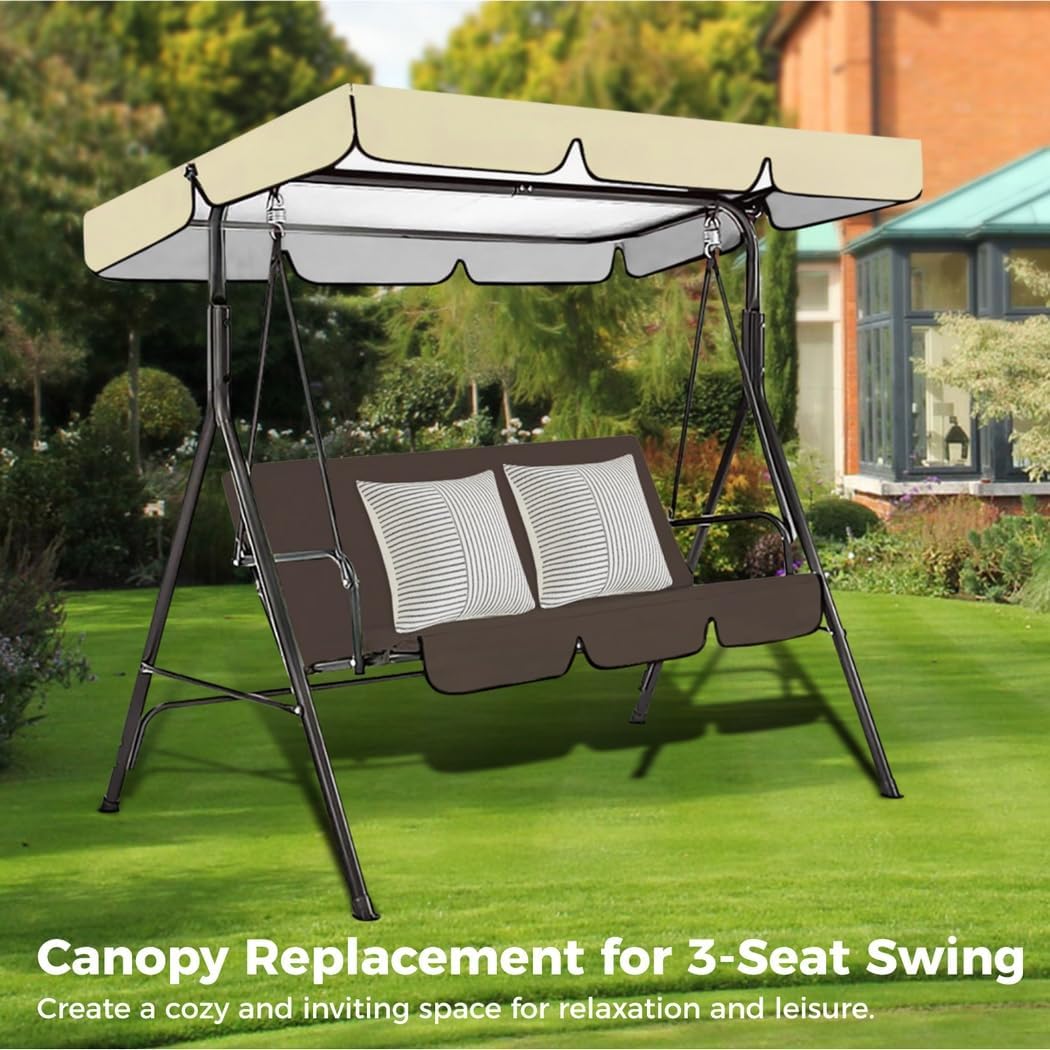 Porch Swing Chair Perfect Sunshade Replacement, Sunproof & Waterproof, 75 X 52 X 6’’, Patio Swing Canopy For Three-Seat Swings, Made Of 190T High-Density Polyester