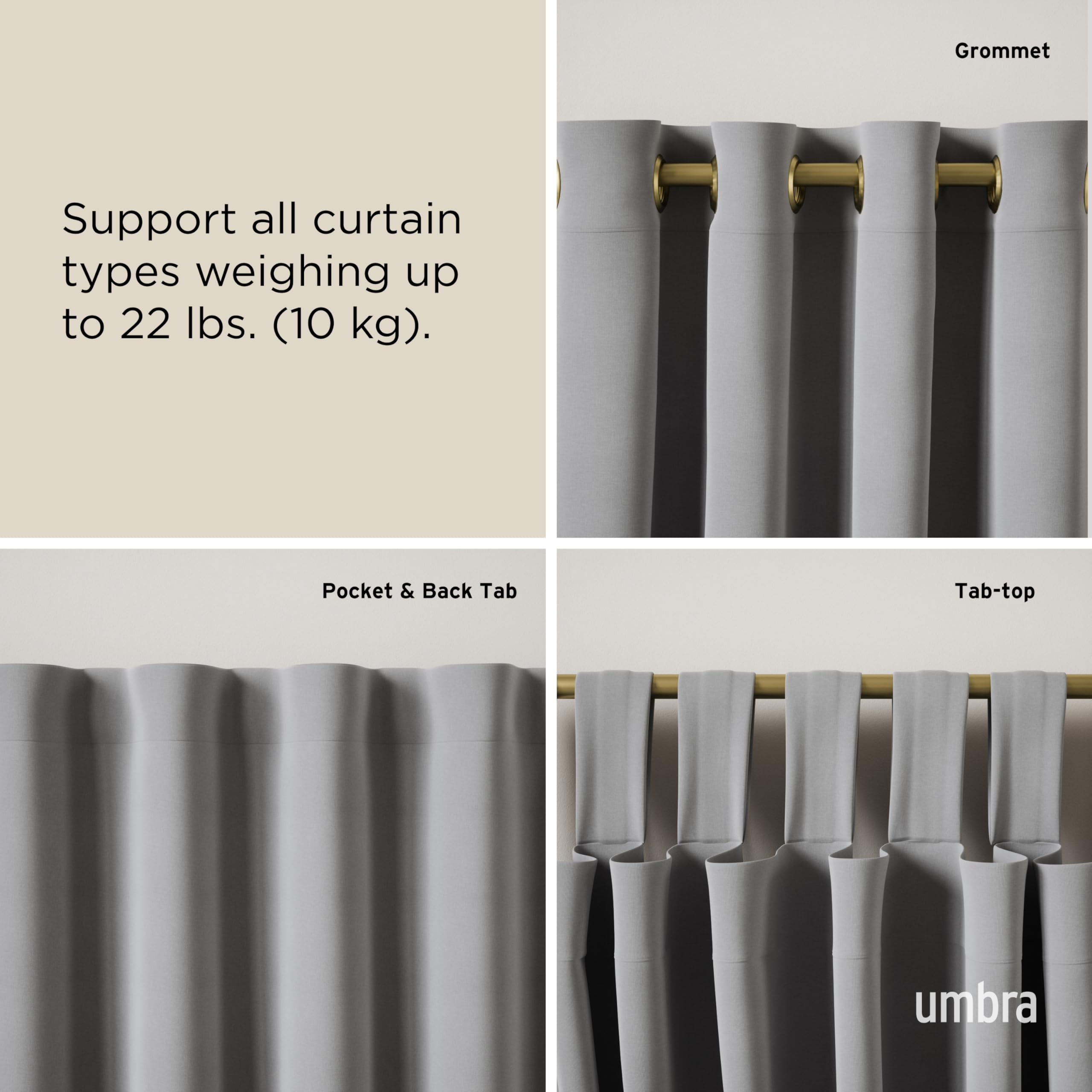 Umbra Ringlet Asta per Tende da 1 Pollice, Include 2 finali, staffe e Hardware abbinati, Acciaio Inossidabile, Oro, 1 Inches