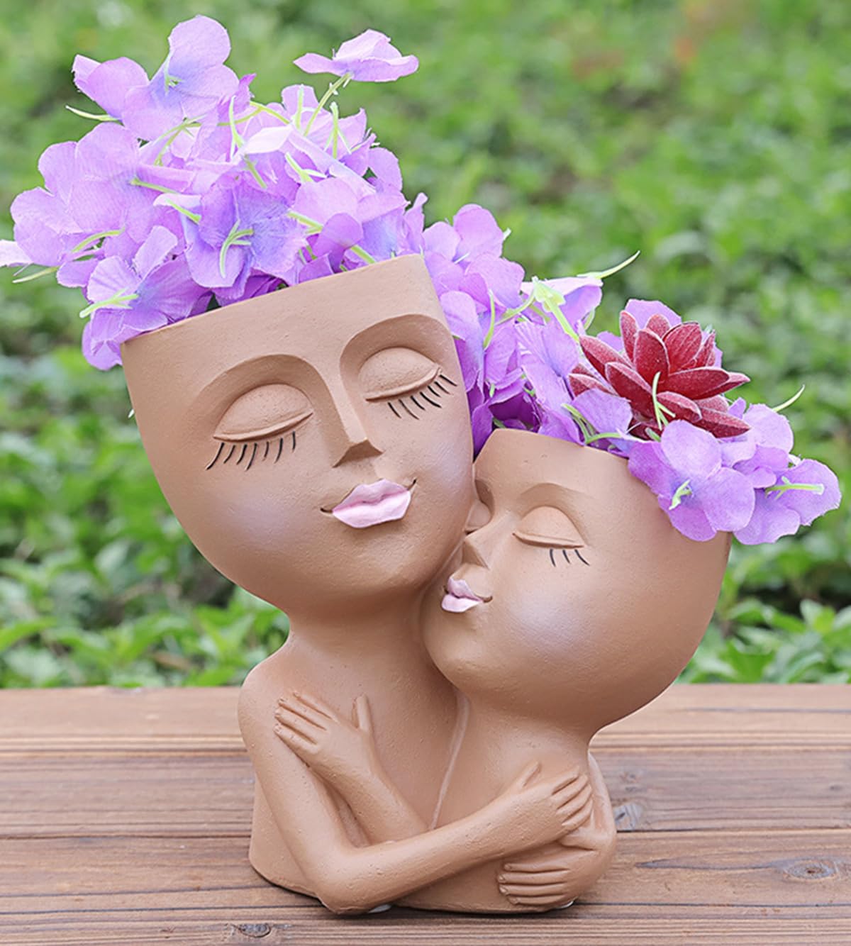 Vase En Résine Visage De Fille - Pot De Fleurs Succulent élégant - Design Artistique Avec Trou De Drainage
